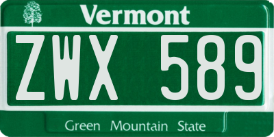 VT license plate ZWX589