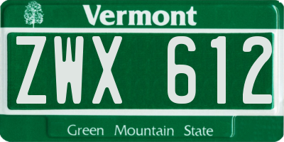 VT license plate ZWX612
