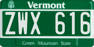 VT license plate ZWX616