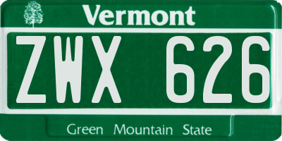VT license plate ZWX626