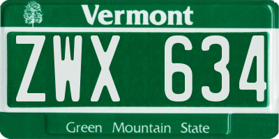 VT license plate ZWX634