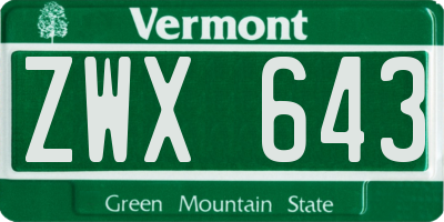 VT license plate ZWX643