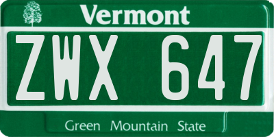 VT license plate ZWX647