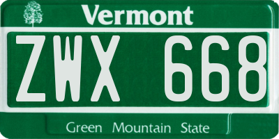 VT license plate ZWX668