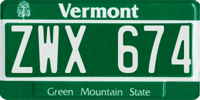 VT license plate ZWX674