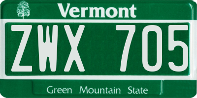 VT license plate ZWX705
