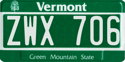 VT license plate ZWX706
