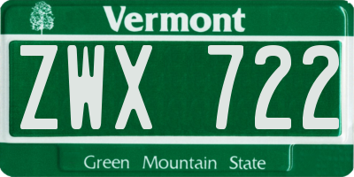 VT license plate ZWX722