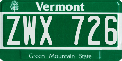VT license plate ZWX726