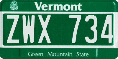 VT license plate ZWX734