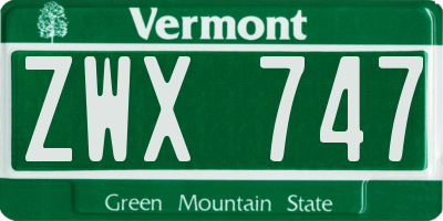 VT license plate ZWX747