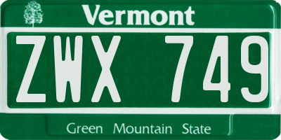 VT license plate ZWX749