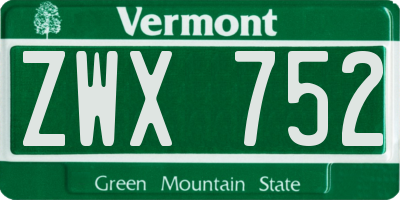 VT license plate ZWX752