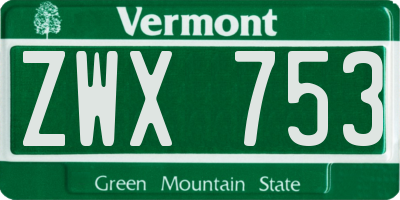 VT license plate ZWX753