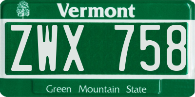 VT license plate ZWX758