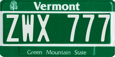 VT license plate ZWX777