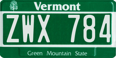 VT license plate ZWX784