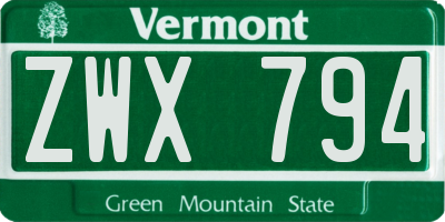 VT license plate ZWX794