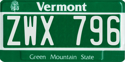 VT license plate ZWX796
