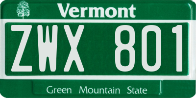 VT license plate ZWX801