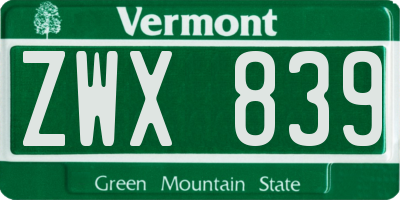 VT license plate ZWX839
