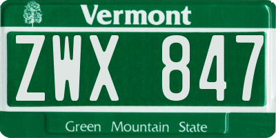 VT license plate ZWX847