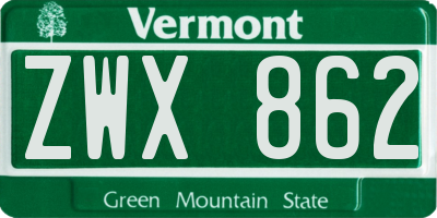 VT license plate ZWX862