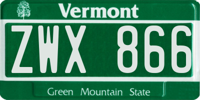 VT license plate ZWX866