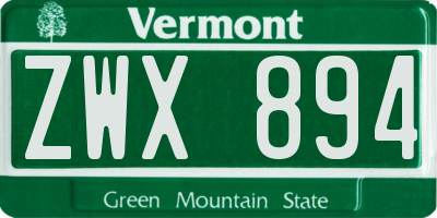 VT license plate ZWX894