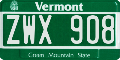 VT license plate ZWX908