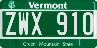 VT license plate ZWX910