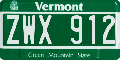 VT license plate ZWX912