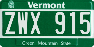 VT license plate ZWX915