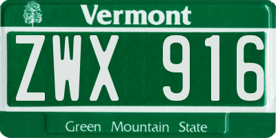 VT license plate ZWX916