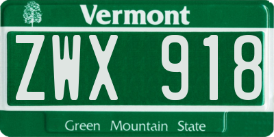 VT license plate ZWX918