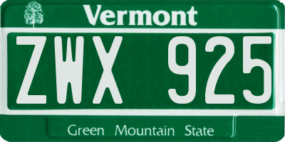 VT license plate ZWX925