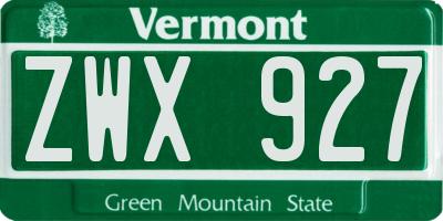 VT license plate ZWX927