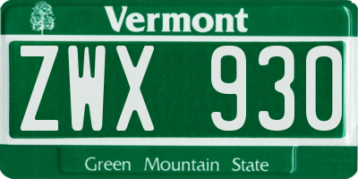 VT license plate ZWX930