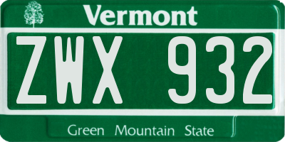 VT license plate ZWX932