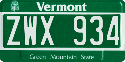 VT license plate ZWX934