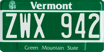 VT license plate ZWX942