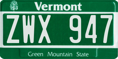 VT license plate ZWX947