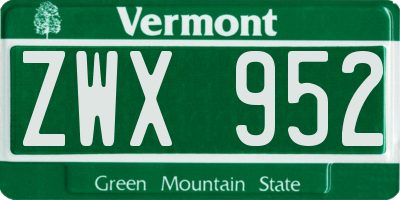 VT license plate ZWX952