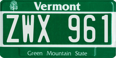VT license plate ZWX961