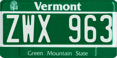 VT license plate ZWX963