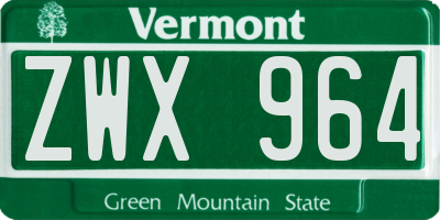 VT license plate ZWX964