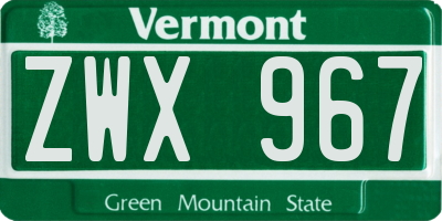 VT license plate ZWX967