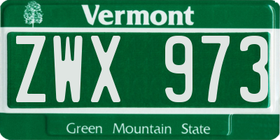 VT license plate ZWX973