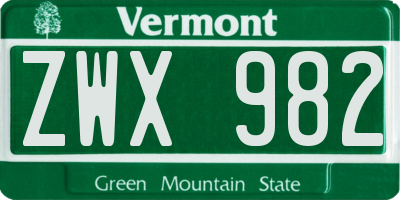VT license plate ZWX982