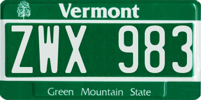 VT license plate ZWX983